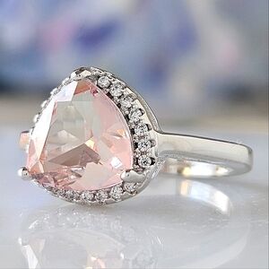 Blush Pink Trillion Ring, Charmed Aroma 925 Sterling Silver